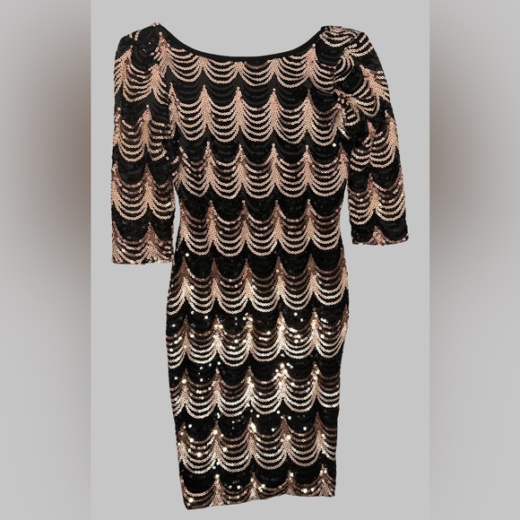 Crystal Doll Black and Gold Sequin Mini Dress - Picture 4 of 7